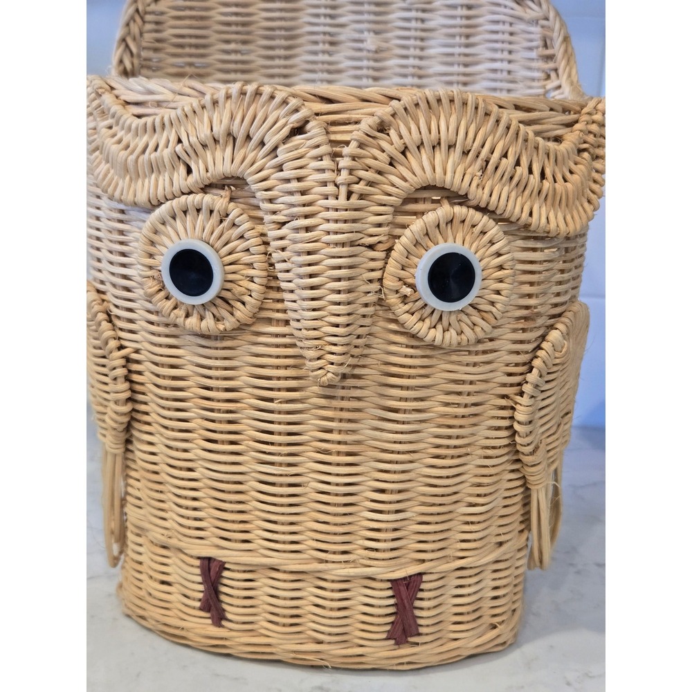 Unbranded Owl Wicker Wall Basket Tan Excellent Boho Rattan Hanging Pocket Decor - Picture 14 of 14